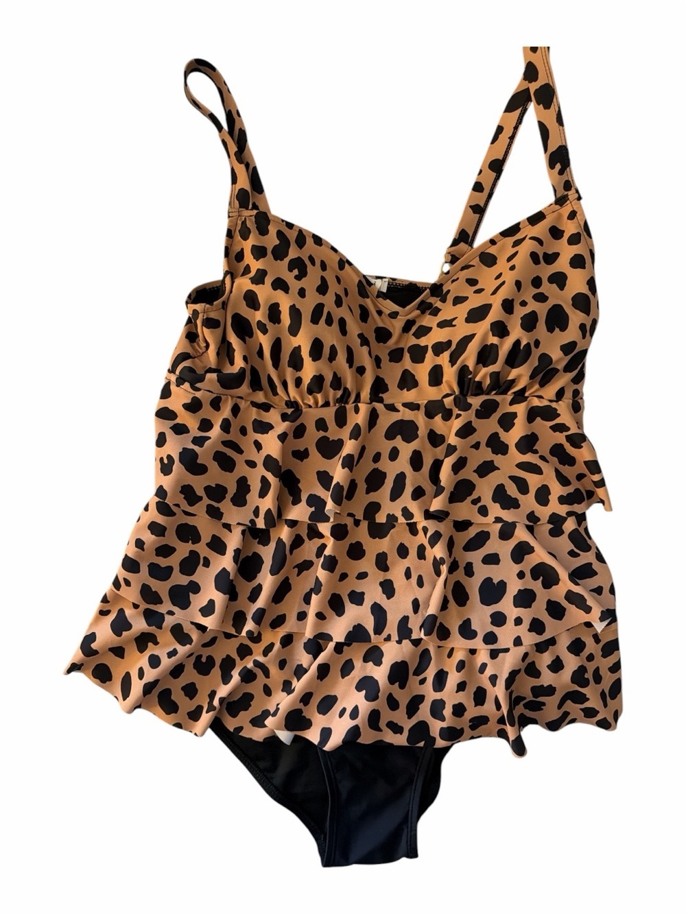 Marina West Cheetah Leopard Print One Piece Swimsuit Ruffle NWOT